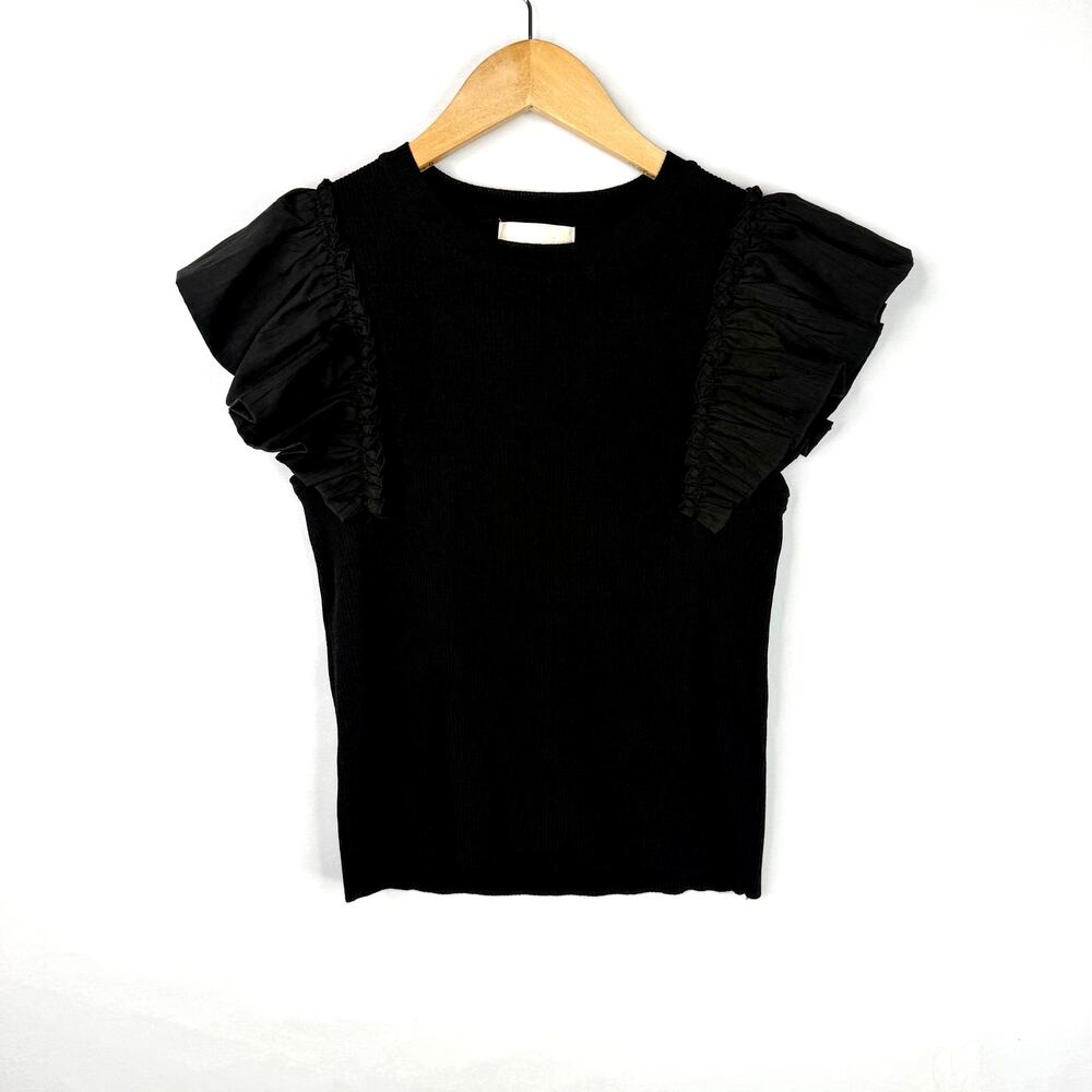 Industry Black Ruffle Sleeve Stretchy Blouse LG